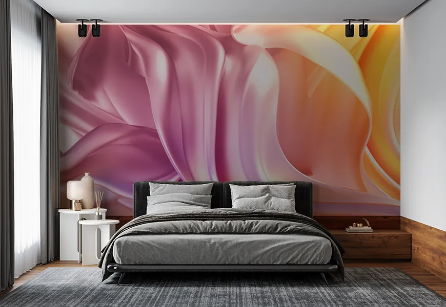 پوستر دیواری سه بعدی اتاق خواب عروس و داماد طرح پارچه فراکتال صورتی